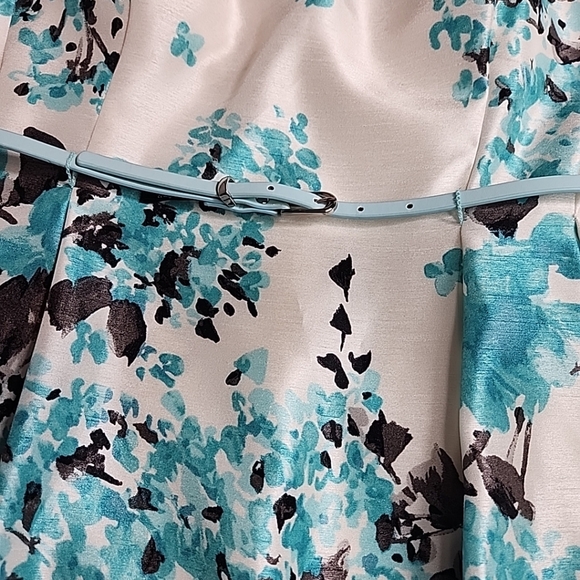 Jessica Howard Teal Floral Swing Tea Dress With Belt  Sz 12 - Picture 10 of 12